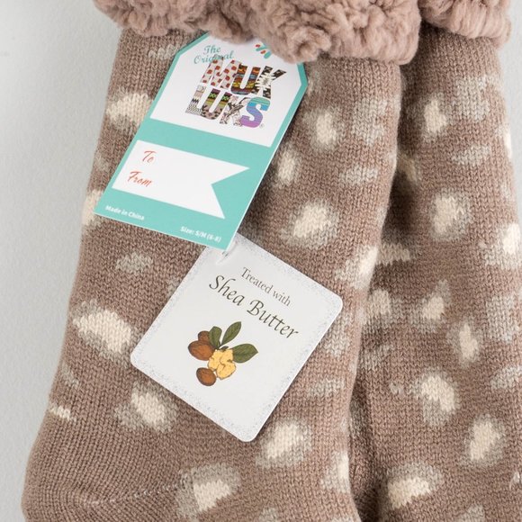 NWT Muk Luks Faux Shearling chetah with SHEA BUTTER Cabin Socks - small - Picture 2 of 2